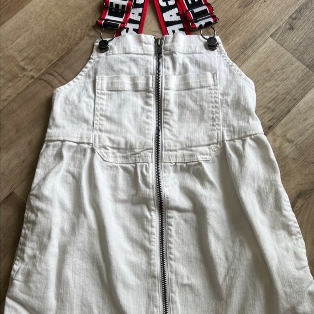 Stella McCartney Kids White Overall Dress with Logo Straps